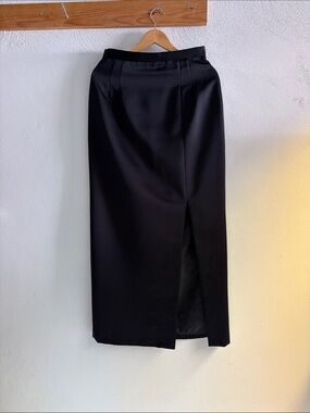 Patra Black Satin Midi Skirt with Front Center Slit